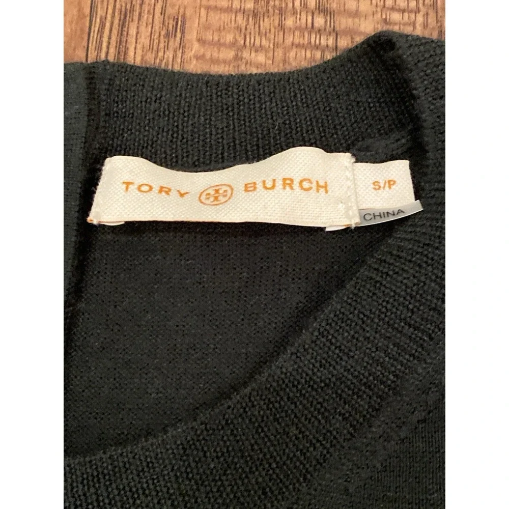 Tory Burch Hunter Green Sweater Women's Small S/P Gold Logo Buttons Knit On Back